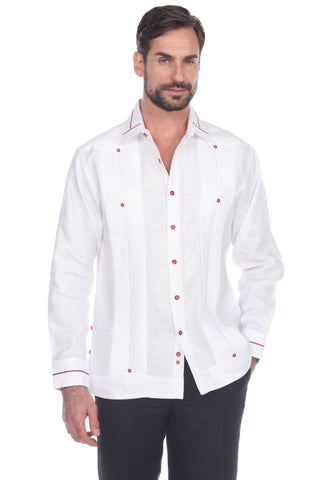 Mojito Men's Guayabera Shirt Long Sleeve 100% Linen with Stylish Collar & Cuff Accent - Mojito Collection - Chacabana, Guayabera, Long Sleeve Shirt, Mens Shirt, Mojito Guayabera Shirt