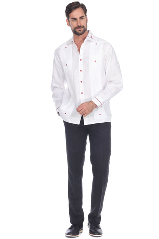 Mojito Men's Guayabera Shirt Long Sleeve 100% Linen with Stylish Collar & Cuff Accent - Mojito Collection - Chacabana, Guayabera, Long Sleeve Shirt, Mens Shirt, Mojito Guayabera Shirt