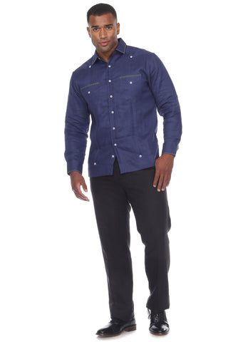 Mojito Men's Guayabera Shirt Long Sleeve 100% Linen with Stylish Polka Dot Print Trim - Mojito Collection - Guayabera, Long Sleeve Shirt, Mens Shirt, Mojito Guayabera Shirt