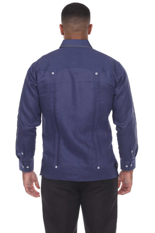 Mojito Men's Guayabera Shirt Long Sleeve 100% Linen with Stylish Polka Dot Print Trim - Mojito Collection - Guayabera, Long Sleeve Shirt, Mens Shirt, Mojito Guayabera Shirt
