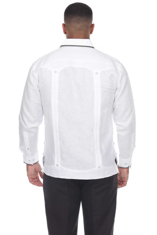Mojito Men's Guayabera Shirt Long Sleeve 100% Linen with Stylish Polka Dot Print Trim - Mojito Collection - Guayabera, Long Sleeve Shirt, Mens Shirt, Mojito Guayabera Shirt