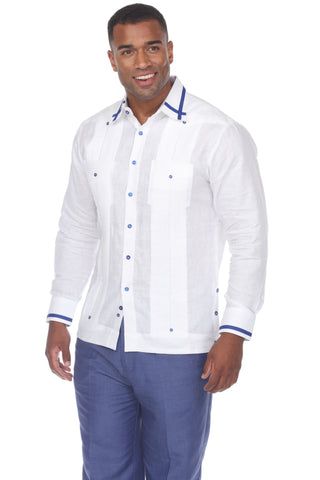 Mojito Men's Guayabera Shirt Long Sleeve 100% Linen with Stylish Stripe Trim - Mojito Collection - Guayabera, Long Sleeve Shirt, Mens Shirt, Mojito Guayabera Shirt