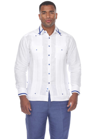 Mojito Men's Guayabera Shirt Long Sleeve 100% Linen with Stylish Stripe Trim - Mojito Collection - Guayabera, Long Sleeve Shirt, Mens Shirt, Mojito Guayabera Shirt