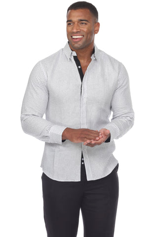 Men's Causal Checker Print Shirt 100% Linen Long Sleeve - Mojito Collection - Guayabera, Long Sleeve Shirt, Mens Shirt, Mojito Guayabera Shirt