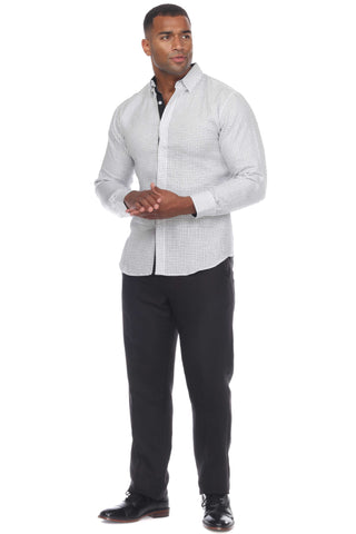 Men's Causal Checker Print Shirt 100% Linen Long Sleeve - Mojito Collection - Guayabera, Long Sleeve Shirt, Mens Shirt, Mojito Guayabera Shirt