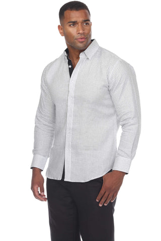 Men's Causal Checker Print Shirt 100% Linen Long Sleeve - Mojito Collection - Guayabera, Long Sleeve Shirt, Mens Shirt, Mojito Guayabera Shirt