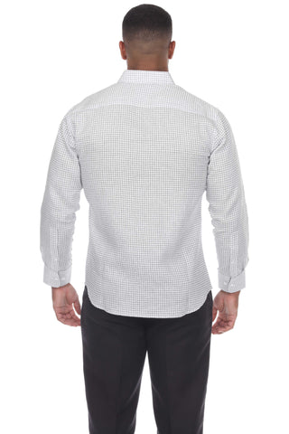 Men's Causal Checker Print Shirt 100% Linen Long Sleeve - Mojito Collection - Guayabera, Long Sleeve Shirt, Mens Shirt, Mojito Guayabera Shirt