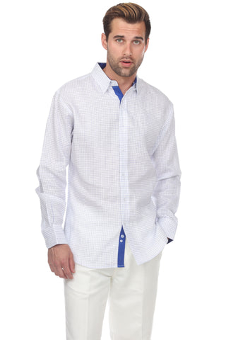 Men's Causal Checker Print Shirt 100% Linen Long Sleeve - Mojito Collection - Guayabera, Long Sleeve Shirt, Mens Shirt, Mojito Guayabera Shirt