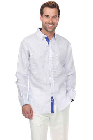 Men's Causal Checker Print Shirt 100% Linen Long Sleeve - Mojito Collection - Guayabera, Long Sleeve Shirt, Mens Shirt, Mojito Guayabera Shirt