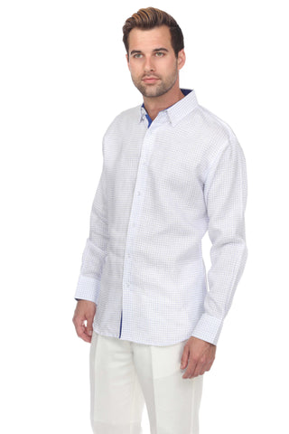 Men's Causal Checker Print Shirt 100% Linen Long Sleeve - Mojito Collection - Guayabera, Long Sleeve Shirt, Mens Shirt, Mojito Guayabera Shirt