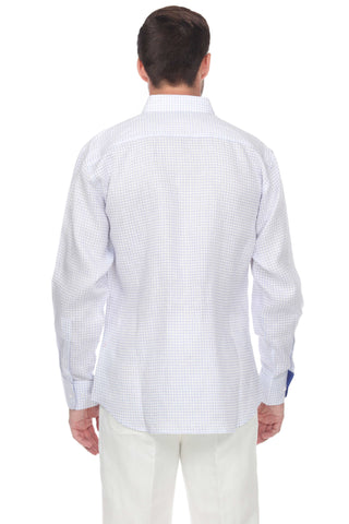 Men's Causal Checker Print Shirt 100% Linen Long Sleeve - Mojito Collection - Guayabera, Long Sleeve Shirt, Mens Shirt, Mojito Guayabera Shirt