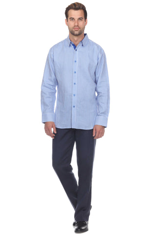 Men's Causal Pinstripe Shirt 100% Linen Long Sleeve - Mojito Collection - Guayabera, Long Sleeve Shirt, Mens Shirt, Mojito Guayabera Shirt