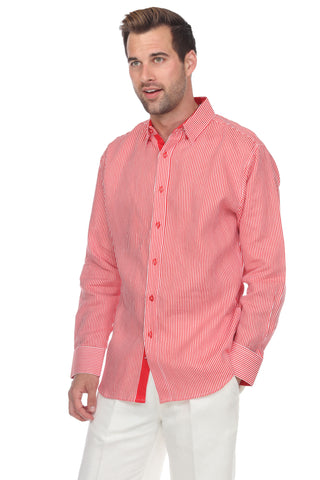 Men's Causal Pinstripe Shirt 100% Linen Long Sleeve - Mojito Collection - Guayabera, Long Sleeve Shirt, Mens Shirt, Mojito Guayabera Shirt