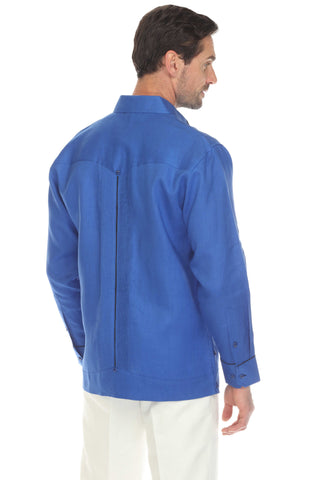 Mojito Men's 100% Linen Guayabera Shirt Long Sleeve with Solid Color Trim Accent