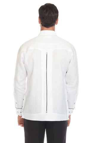 Mojito Men's 100% Linen Guayabera Shirt Long Sleeve with Solid Color Trim Accent