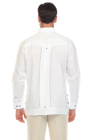 Mojito Men's 100% Linen Guayabera Shirt Long Sleeve with Print Trim Accent