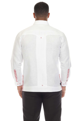 Mojito Men's 100% Linen Guayabera Shirt Long Sleeve with Print Trim Accent - Mojito Collection - Guayabera, Long Sleeve Shirt, Mens Shirt, Mojito Guayabera Shirt
