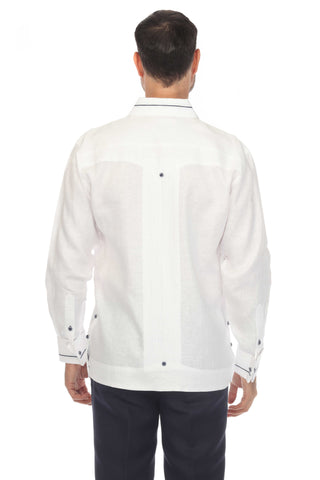 Mojito Men's 100% Linen Guayabera Chacabana Shirt Long Sleeve with Contrast Accent Trim