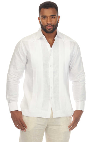Mojito Men's 100% Linen Guayabera Chacabana Shirt Long Sleeve with Pleating Accent
