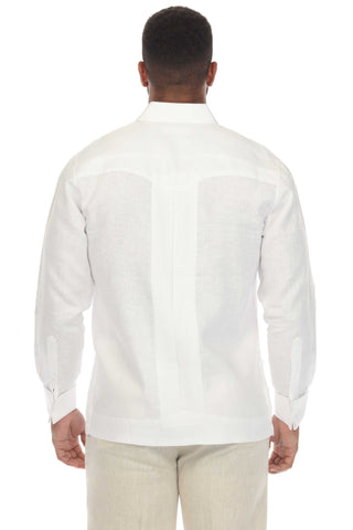 Mojito Men's 100% Linen Guayabera Chacabana Shirt Long Sleeve with Pleating Accent