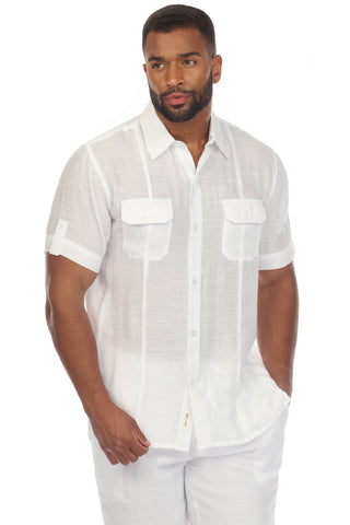 Men's Beach Button Down 2 Front Pocked Shirt Design Short Sleeve