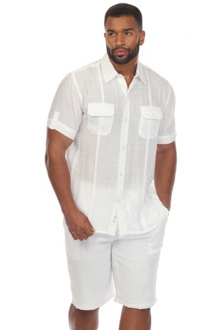 Men's Beach Button Down 2 Front Pocked Shirt Design Short Sleeve