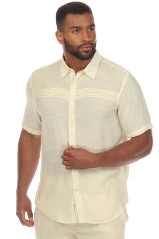 Men's Beach Button Down Shirt Short Sleeve with Pleated Trim