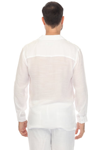 Men's Beach V-Neck Collar Shirt Long Sleeve with Embroidered Accent