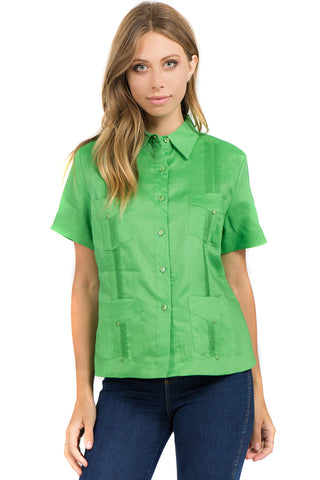 Women's Traditional Guayabera Shirt Premium 100% Linen Short Sleeve XS-3X - Mojito Collection - Ladies Guayabera Shirt, Mojito Lady Guayabera, Short Sleeve Shirt, Women's Guayabera, Womens Sh