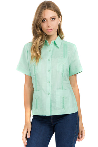 Women's Traditional Guayabera Shirt Premium 100% Linen Short Sleeve XS-3X - Mojito Collection - Ladies Guayabera Shirt, Mojito Lady Guayabera, Short Sleeve Shirt, Women's Guayabera, Womens Sh