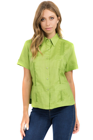 Women's Traditional Guayabera Shirt Premium 100% Linen Short Sleeve XS-3X - Mojito Collection - Ladies Guayabera Shirt, Mojito Lady Guayabera, Short Sleeve Shirt, Women's Guayabera, Womens Sh