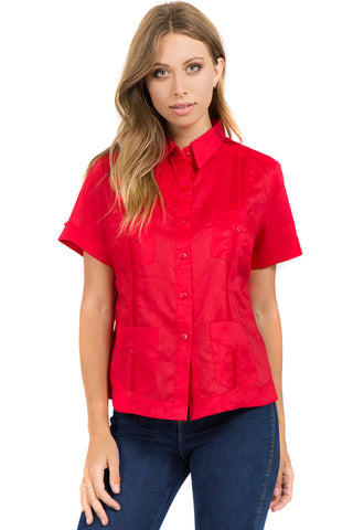 Women's Traditional Guayabera Shirt Premium 100% Linen Short Sleeve XS-3X - Mojito Collection - Ladies Guayabera Shirt, Mojito Lady Guayabera, Short Sleeve Shirt, Women's Guayabera, Womens Sh