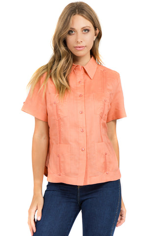 Women's Traditional Guayabera Shirt Premium 100% Linen Short Sleeve XS-3X - Mojito Collection - Ladies Guayabera Shirt, Mojito Lady Guayabera, Short Sleeve Shirt, Women's Guayabera, Womens Sh