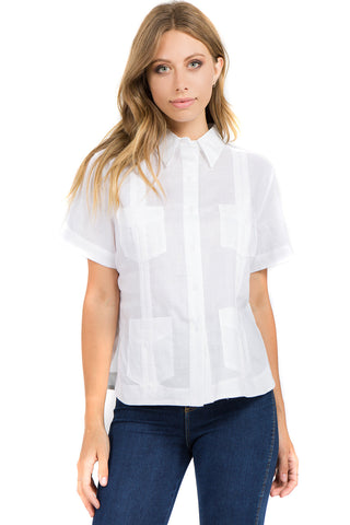 Women's Traditional Guayabera Shirt Premium 100% Linen Short Sleeve XS-3X - Mojito Collection - Ladies Guayabera Shirt, Mojito Lady Guayabera, Short Sleeve Shirt, Women's Guayabera, Womens Sh