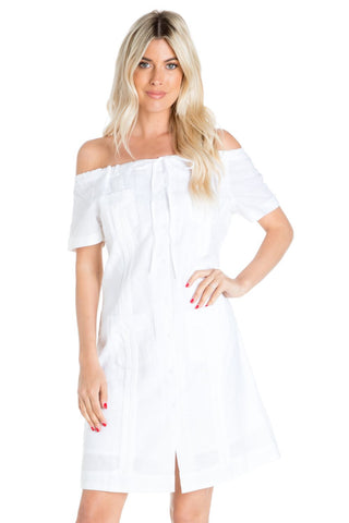 Women's Guayabera Dress Sexy Off Shoulder Linen Blend Button Down - Mojito Collection - Guayabera Dress, Long Sleeve Shirt Dress, Mojito Guayabera, Womens Guayabera Shirt Dress