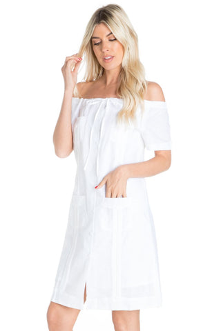 Women's Guayabera Dress Sexy Off Shoulder Linen Blend Button Down - Mojito Collection - Guayabera Dress, Long Sleeve Shirt Dress, Mojito Guayabera, Womens Guayabera Shirt Dress