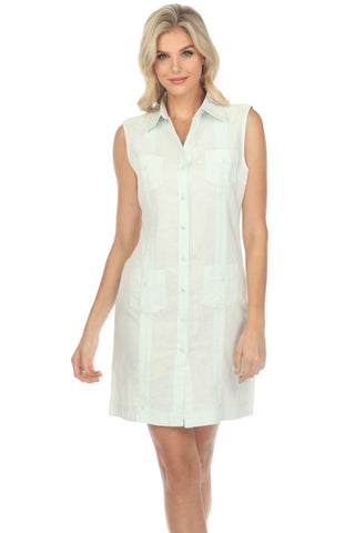 Women's Guayabera Dress Classic Linen Blend Sleeveless Button Down