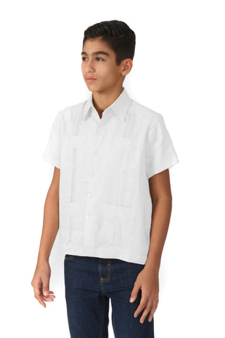 Youth Boys Cotton Blend Guayabera Shirt Short Sleeve 12-18 - Mojito Collection - Boys Guayabera Shirt, Guayabera, Mojito Guayabera Shirt, Short Sleeve