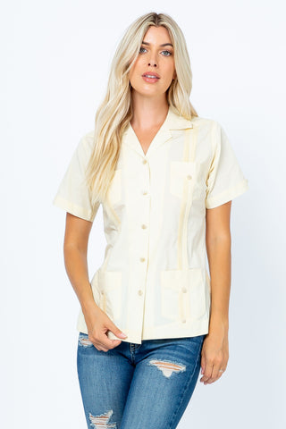 Women's Traditional Guayabera Shirt Cotton Blend 4 Pocket Design Short Sleeve - Mojito Collection - Mojito Lady Guayabera Shirt, Women's Guayabera Shirt, Womens Guayabera Short Sleeve Shirt, 