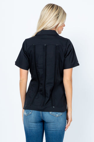 Women's Traditional Guayabera Shirt Cotton Blend 4 Pocket Design Short Sleeve - Mojito Collection - Mojito Lady Guayabera Shirt, Women's Guayabera Shirt, Womens Guayabera Short Sleeve Shirt, 
