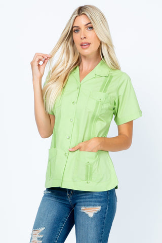 Women's Traditional Guayabera Shirt Cotton Blend 4 Pocket Design Short Sleeve - Mojito Collection - Mojito Lady Guayabera Shirt, Women's Guayabera Shirt, Womens Guayabera Short Sleeve Shirt, 