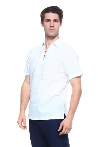 Men's Beach Resort Wear Linen Shirt Short Sleeve Lace Up Collar - Mojito Collection - Beachwear, Mens Shirt, Mojito Linen Shirt, Resort Wear, Short Sleeve Shirt