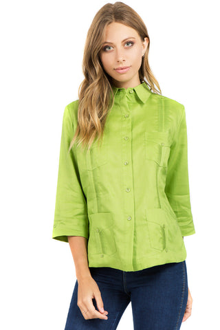 Women's Traditional Guayabera Shirt Premium 100% Linen 3/4 Sleeves XS-3X - Mojito Collection - Mojito Guayabera Shirt Women, Womens Guayabera Shirt, Womens Shirt