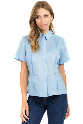 Women's Traditional Guayabera Shirt Premium 100% Linen Short Sleeve XS-3X - Mojito Collection - Ladies Guayabera Shirt, Mojito Lady Guayabera, Short Sleeve Shirt, Women's Guayabera, Womens Sh