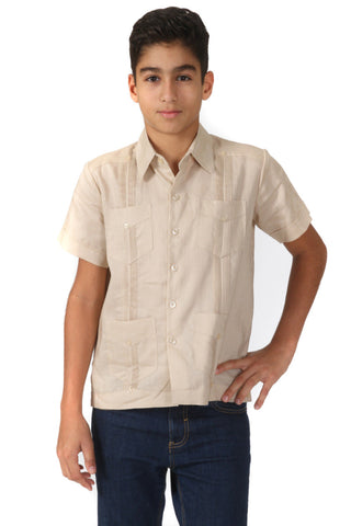 Youth Boys Cotton Blend Guayabera Shirt Short Sleeve 12-18 - Mojito Collection - Boys Guayabera Shirt, Guayabera, Mojito Guayabera Shirt, Short Sleeve